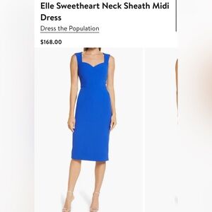 Dress the Population Elle Sweetheart Neck Sheath Midi Dress in Electric Blue
